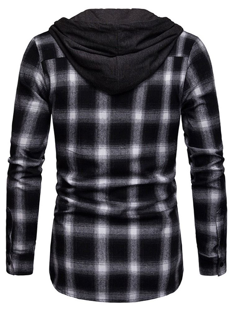 Rutig Casual Slim Fall-Skjorta Med Huva