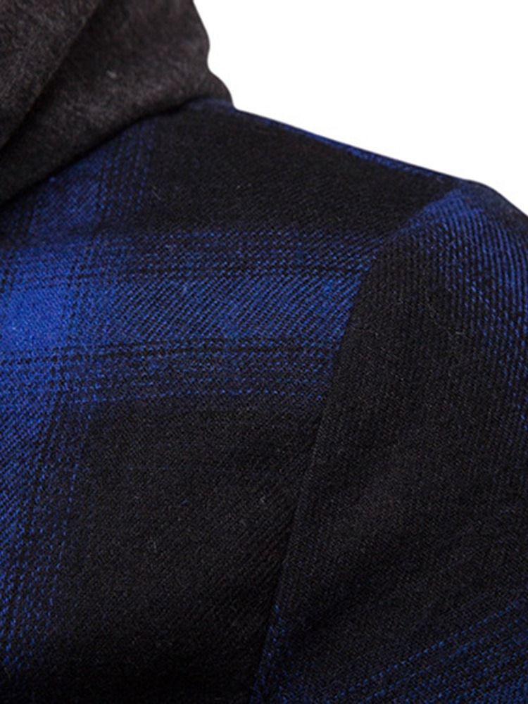 Rutig Casual Slim Fall-Skjorta Med Huva