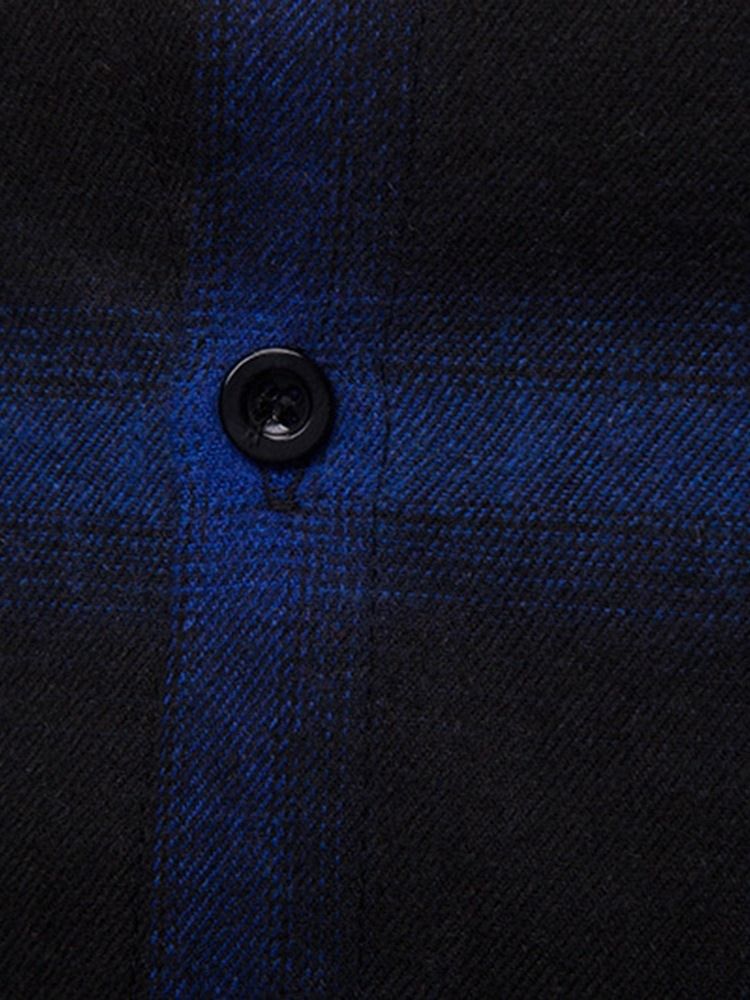 Rutig Casual Slim Fall-Skjorta Med Huva
