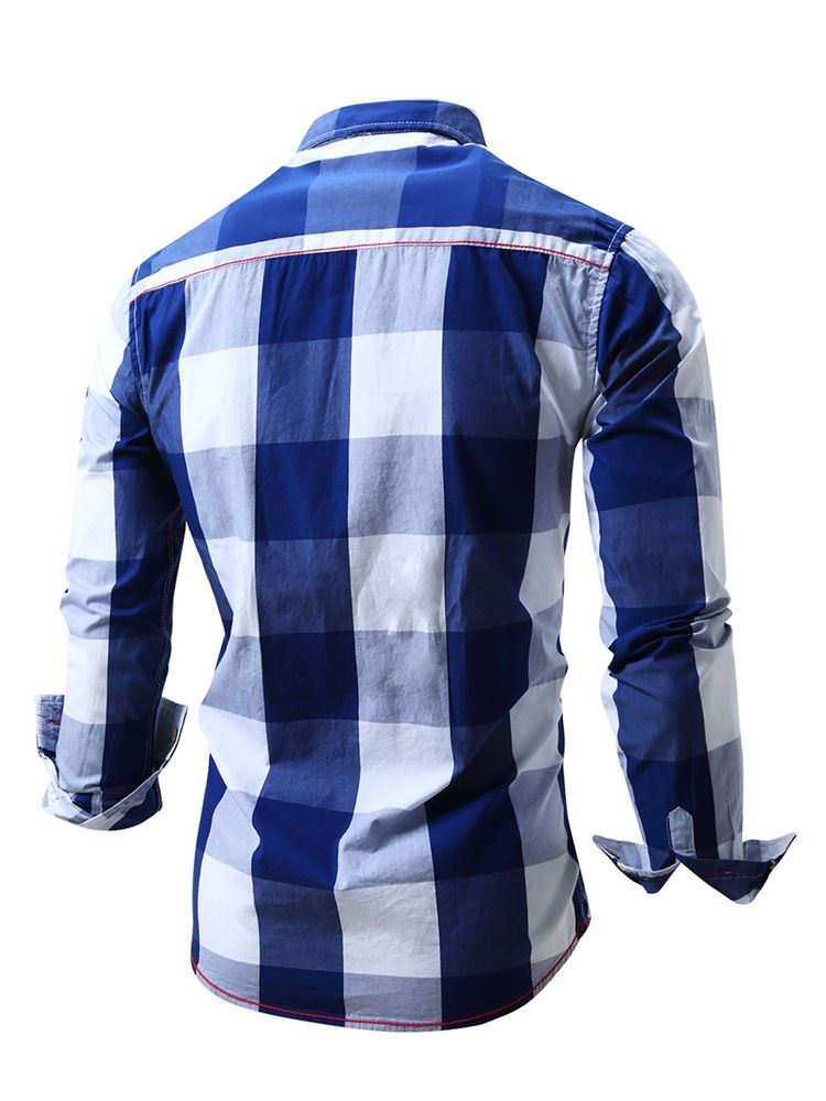 Rutig Färgblock Casual Herrskjorta