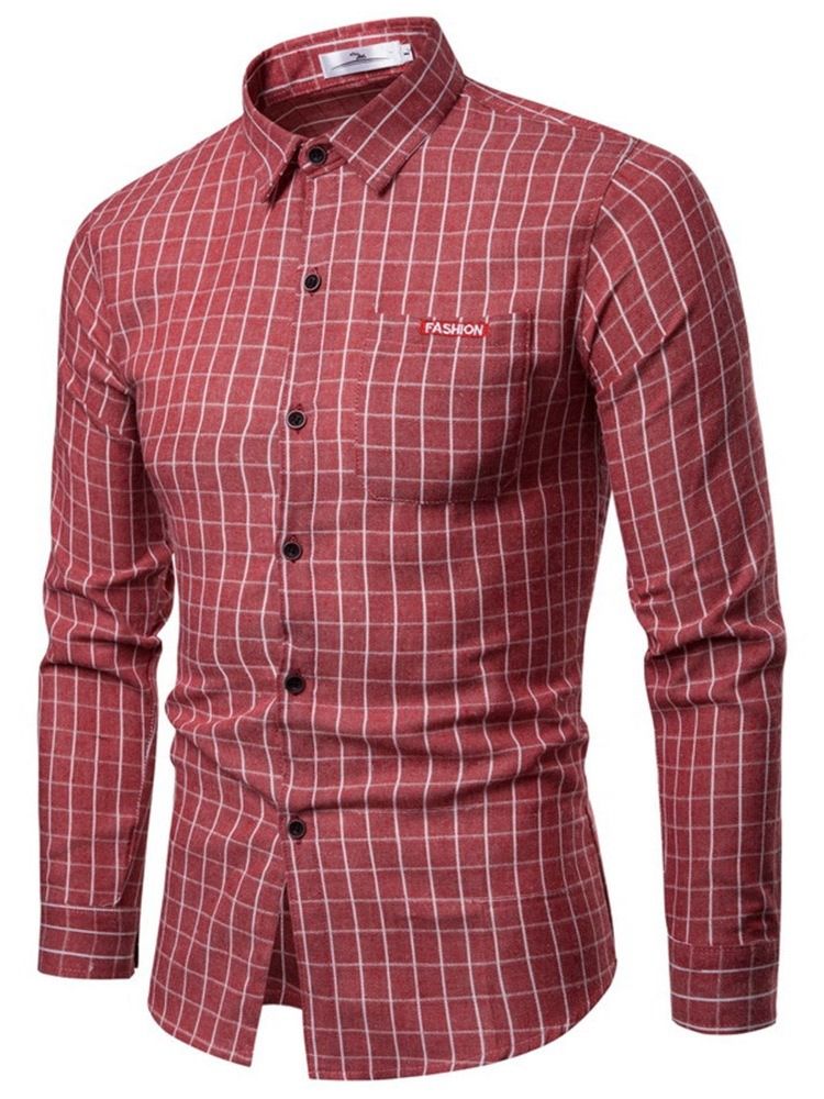 Rutig Lapel Casual Enkelknäppt Herrskjorta