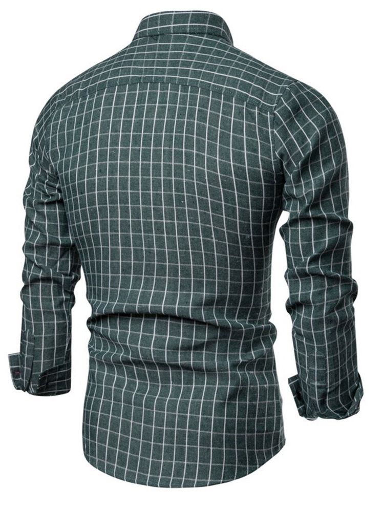 Rutig Lapel Casual Enkelknäppt Herrskjorta