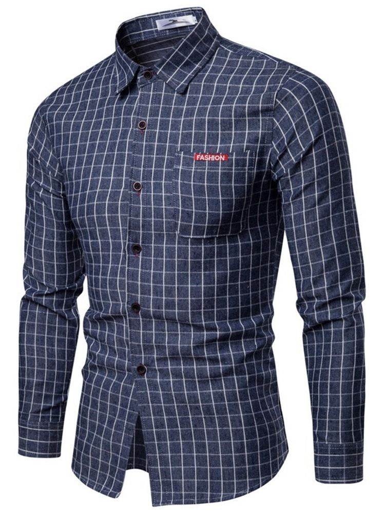 Rutig Lapel Casual Enkelknäppt Herrskjorta