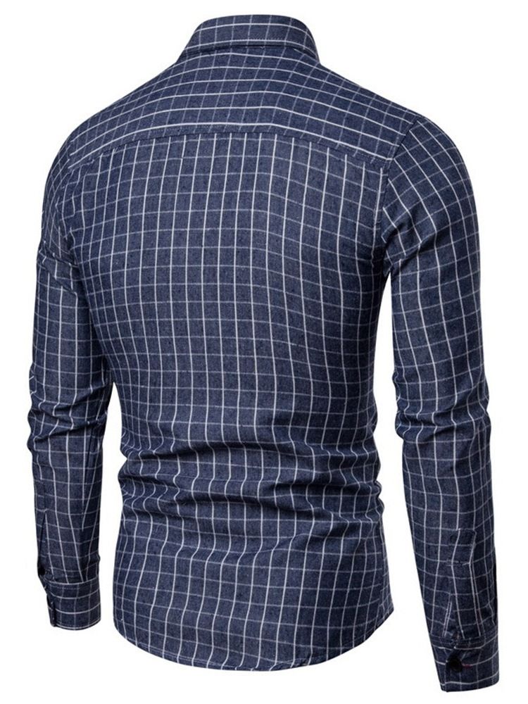 Rutig Lapel Casual Enkelknäppt Herrskjorta