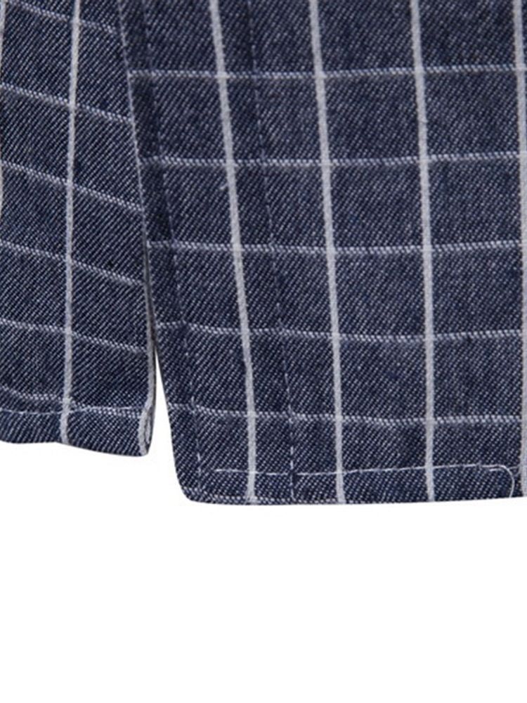 Rutig Lapel Casual Enkelknäppt Herrskjorta