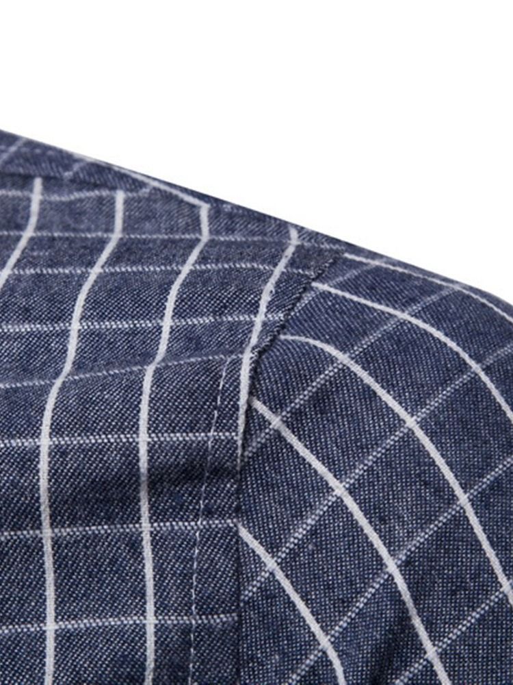 Rutig Lapel Casual Enkelknäppt Herrskjorta
