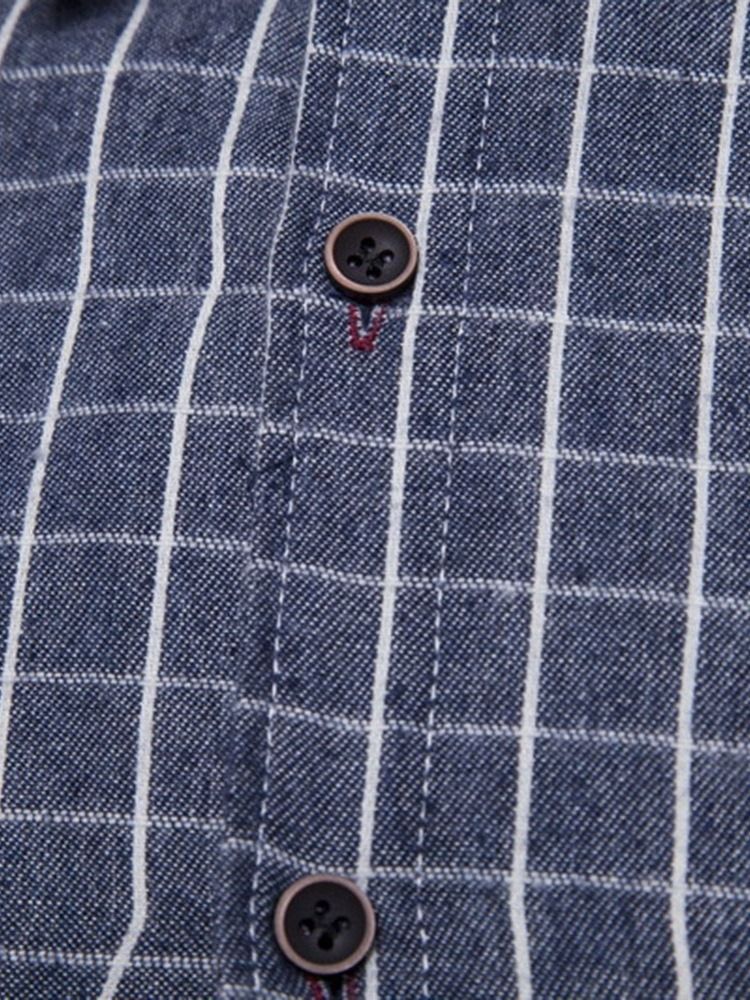 Rutig Lapel Casual Enkelknäppt Herrskjorta