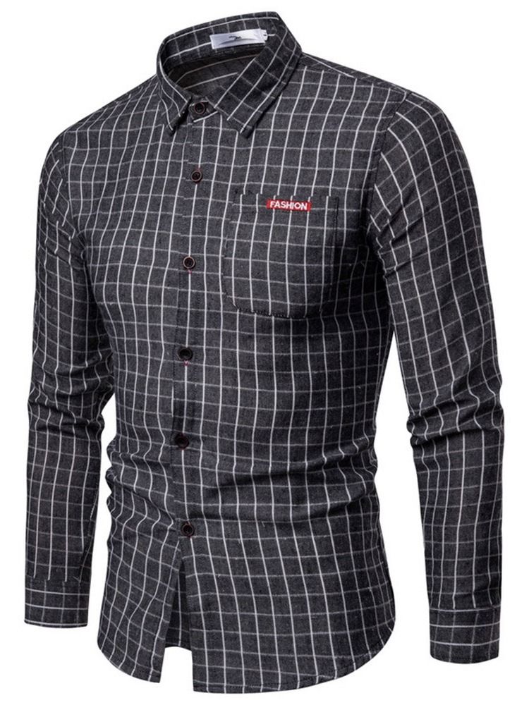 Rutig Lapel Casual Enkelknäppt Herrskjorta
