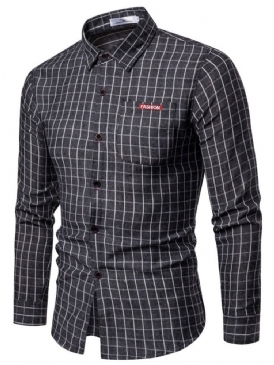 Rutig Lapel Casual Enkelknäppt Herrskjorta