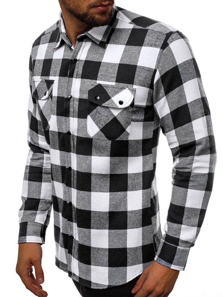 Rutig Pocket England Slim Enkelknäppt Skjorta