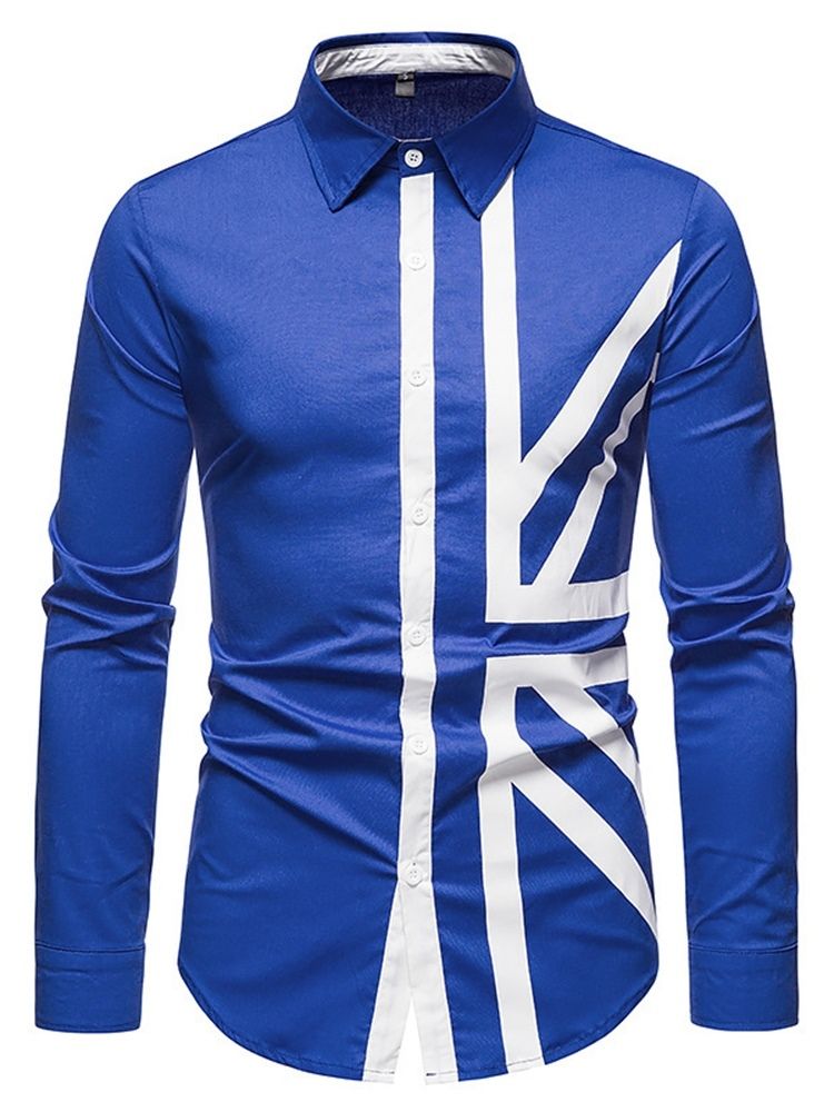 Skriv Ut Casual Lapel Enkelknäppt Casual Höstskjorta