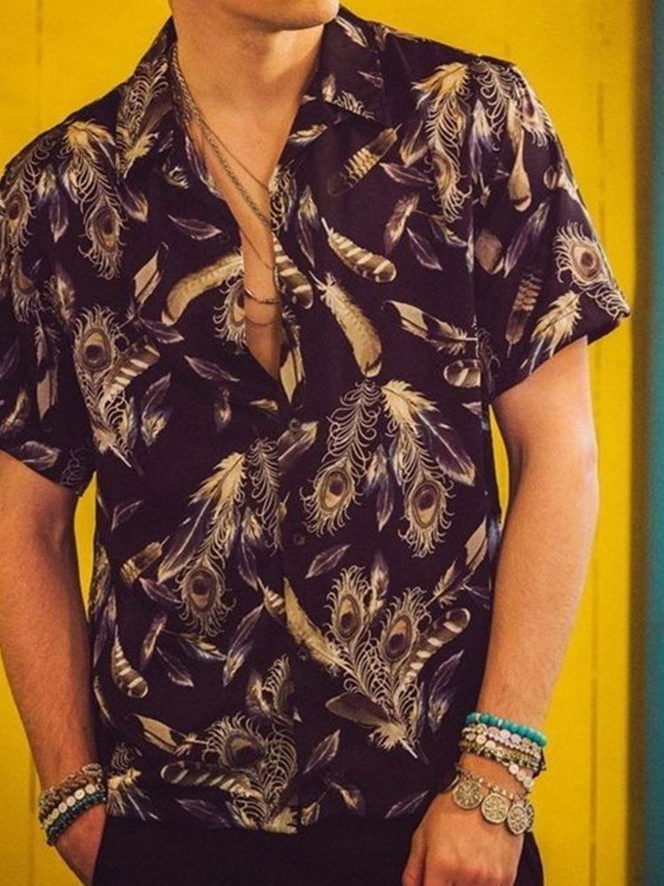 Skriv Ut European Lapel Loose Single-Breasted Shirt