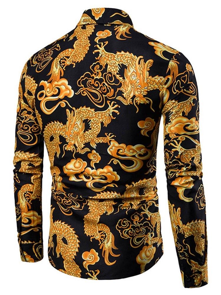 Skriv Ut European Lapel Single-Breasted Herrskjorta