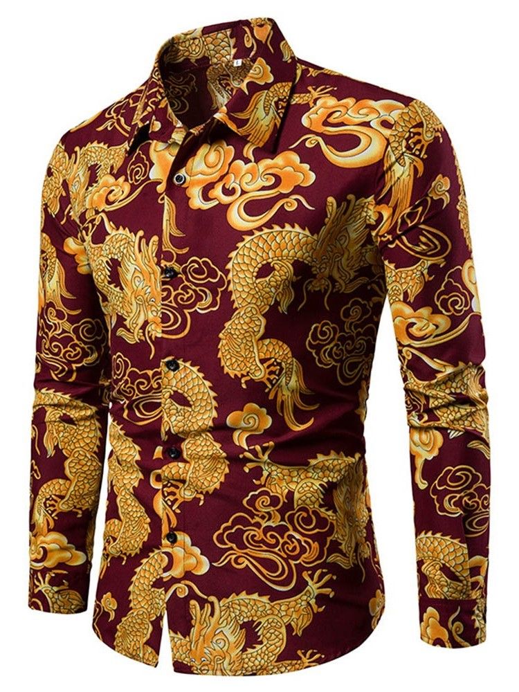 Skriv Ut European Lapel Single-Breasted Herrskjorta