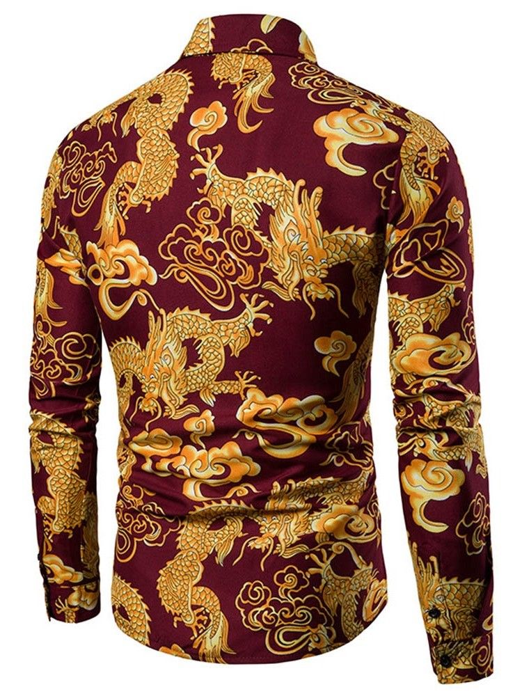 Skriv Ut European Lapel Single-Breasted Herrskjorta
