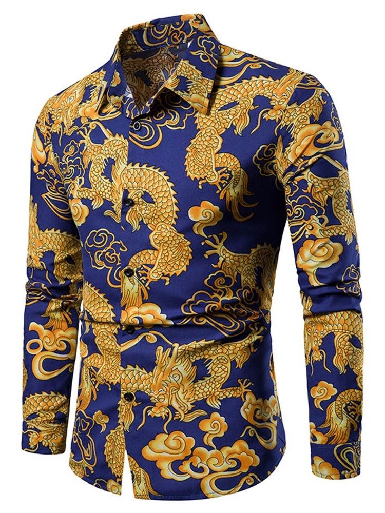 Skriv Ut European Lapel Single-Breasted Herrskjorta