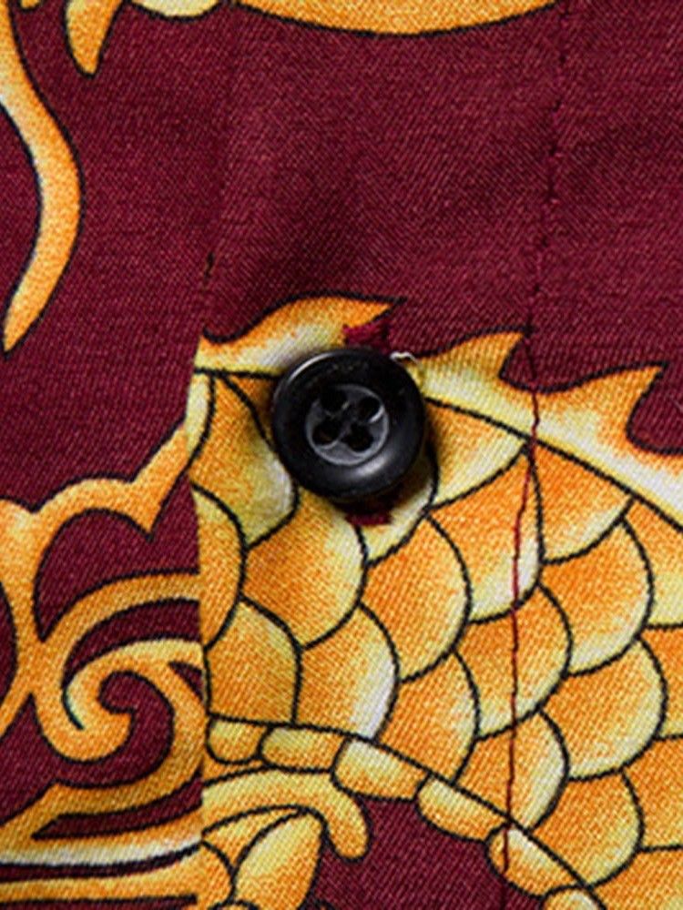 Skriv Ut European Lapel Single-Breasted Herrskjorta