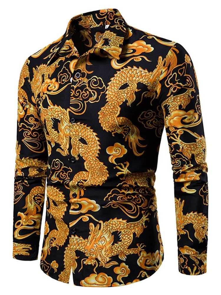 Skriv Ut European Lapel Single-Breasted Herrskjorta