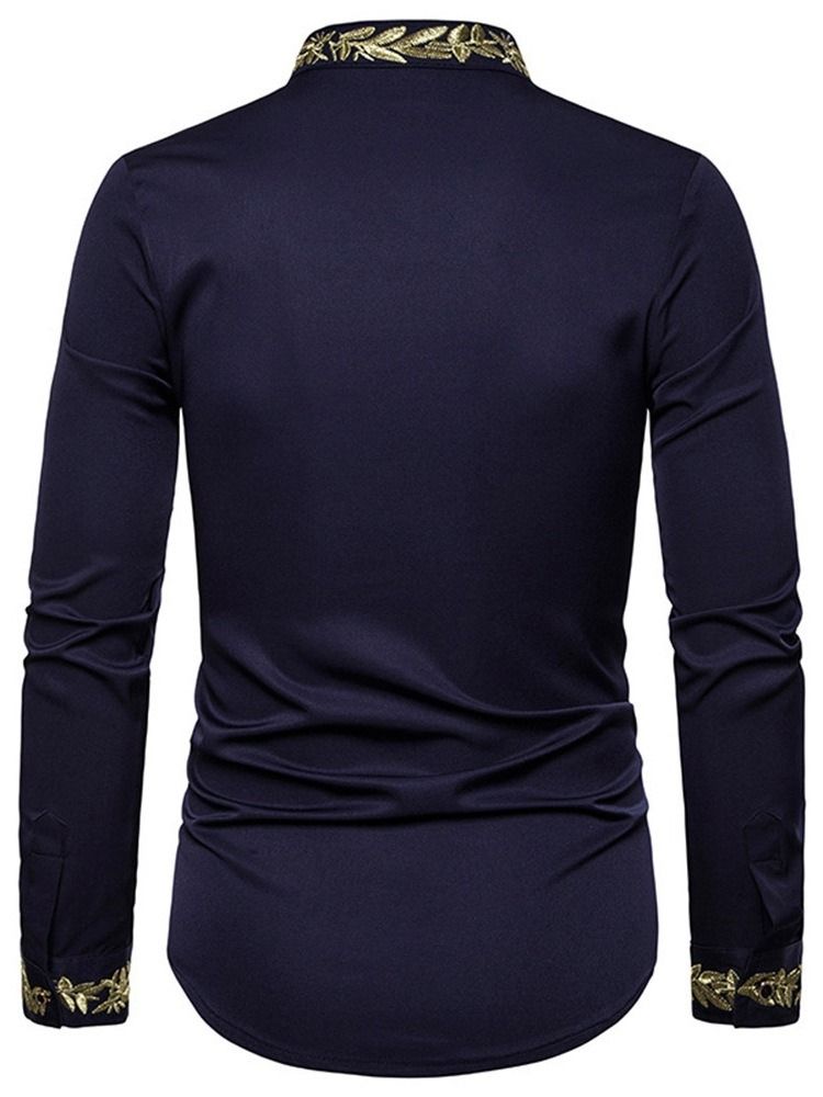 Ståkrage Casual Broderi Våren Enkelknäppt Skjorta