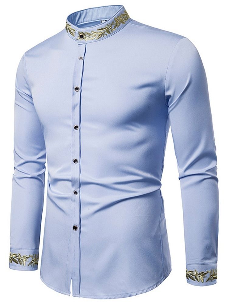 Ståkrage Casual Broderi Våren Enkelknäppt Skjorta