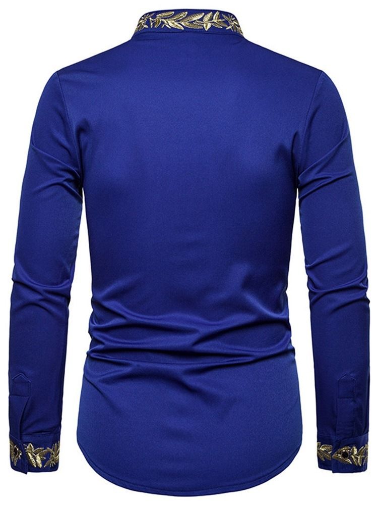 Ståkrage Casual Broderi Våren Enkelknäppt Skjorta