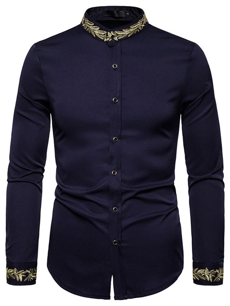 Ståkrage Casual Broderi Våren Enkelknäppt Skjorta