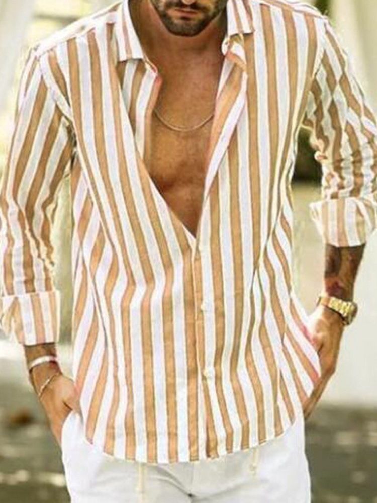 Stripe Lapel Casual Rak Enkelknäppt Skjorta