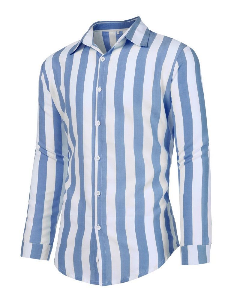 Stripe Lapel Casual Rak Enkelknäppt Skjorta