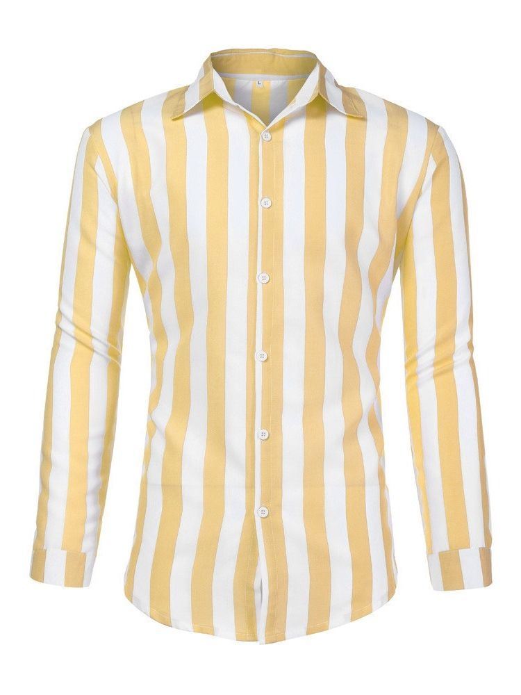 Stripe Lapel Casual Rak Enkelknäppt Skjorta