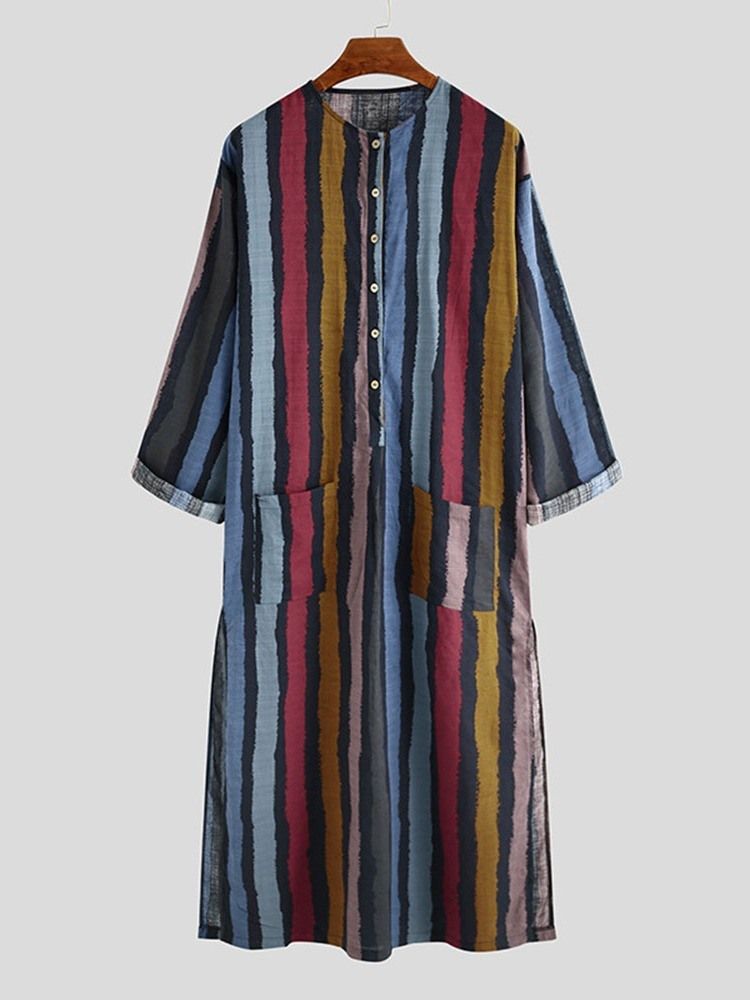 Stripe Pocket Fall Rak Skjorta