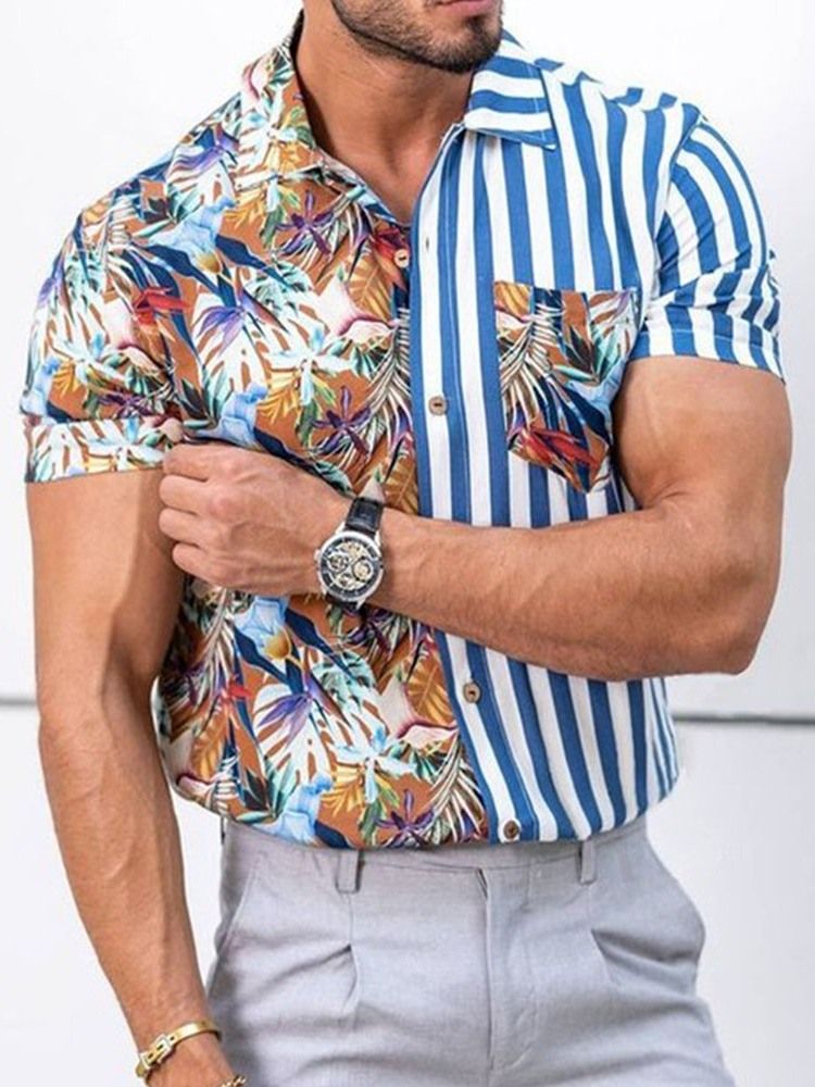 Stripe Print Casual Sommar Enkelknäppt Skjorta