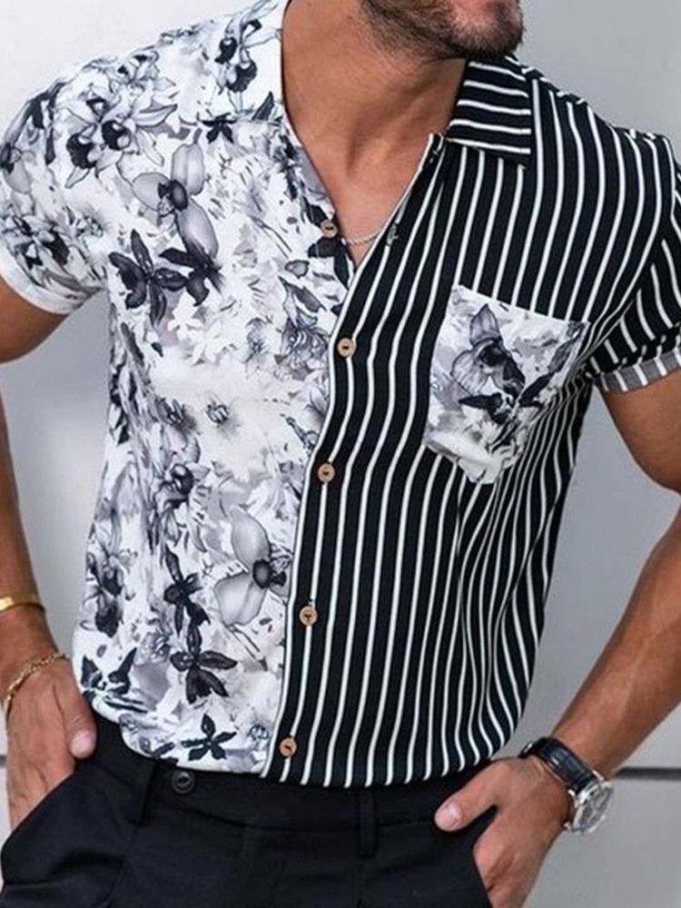 Stripe Print Casual Sommar Enkelknäppt Skjorta