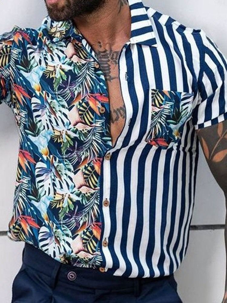Stripe Print Casual Sommar Enkelknäppt Skjorta