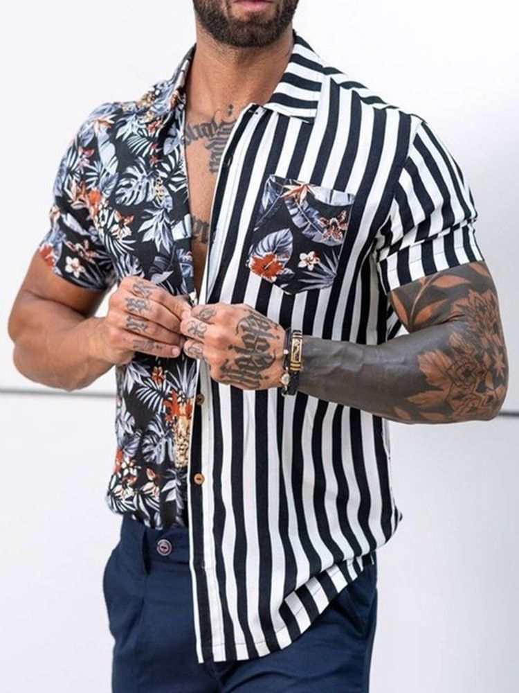 Stripe Print Casual Sommar Enkelknäppt Skjorta