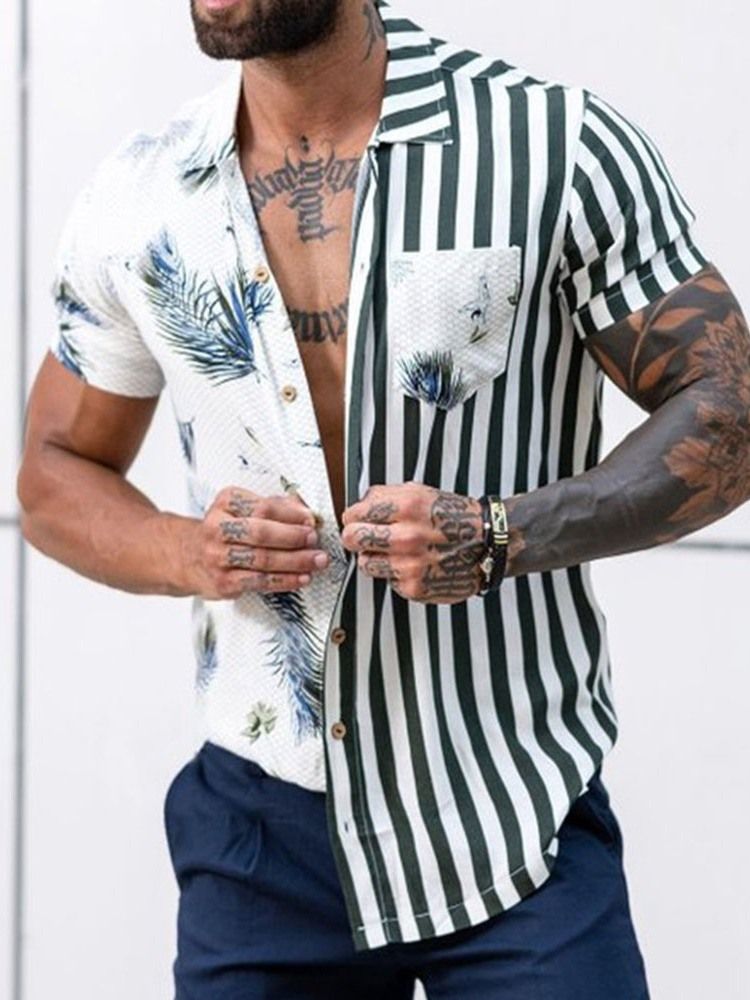 Stripe Print Casual Sommar Enkelknäppt Skjorta