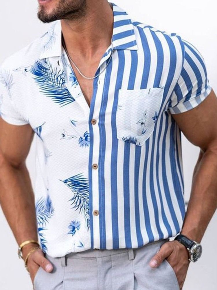 Stripe Print Casual Sommar Enkelknäppt Skjorta