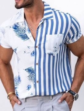Stripe Print Casual Sommar Enkelknäppt Skjorta