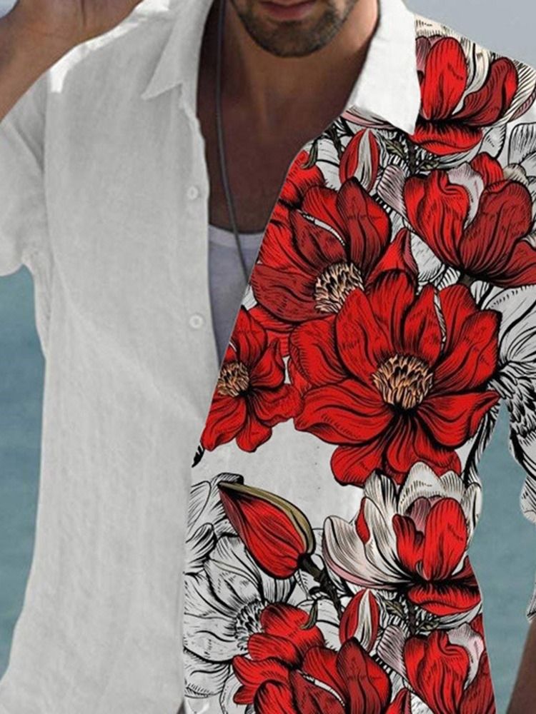 Tiktok Blommönster Lapel Casual Enkelknäppt Slim Shirt