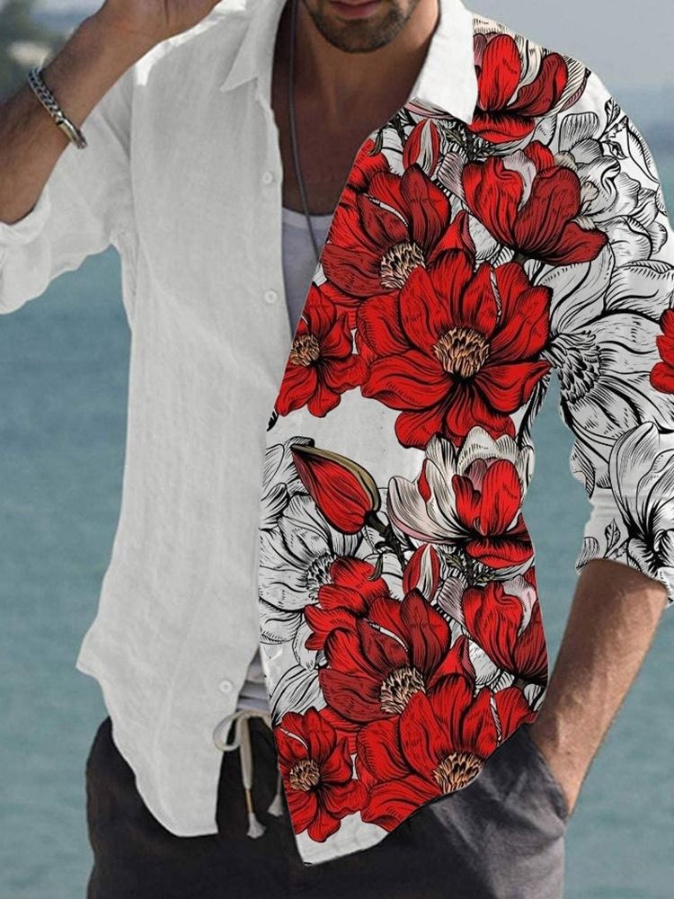 Tiktok Blommönster Lapel Casual Enkelknäppt Slim Shirt