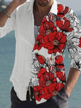 Tiktok Blommönster Lapel Casual Enkelknäppt Slim Shirt