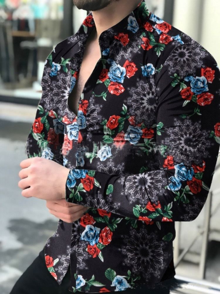 Tryck Blommig Mode Slim Fall Skjorta