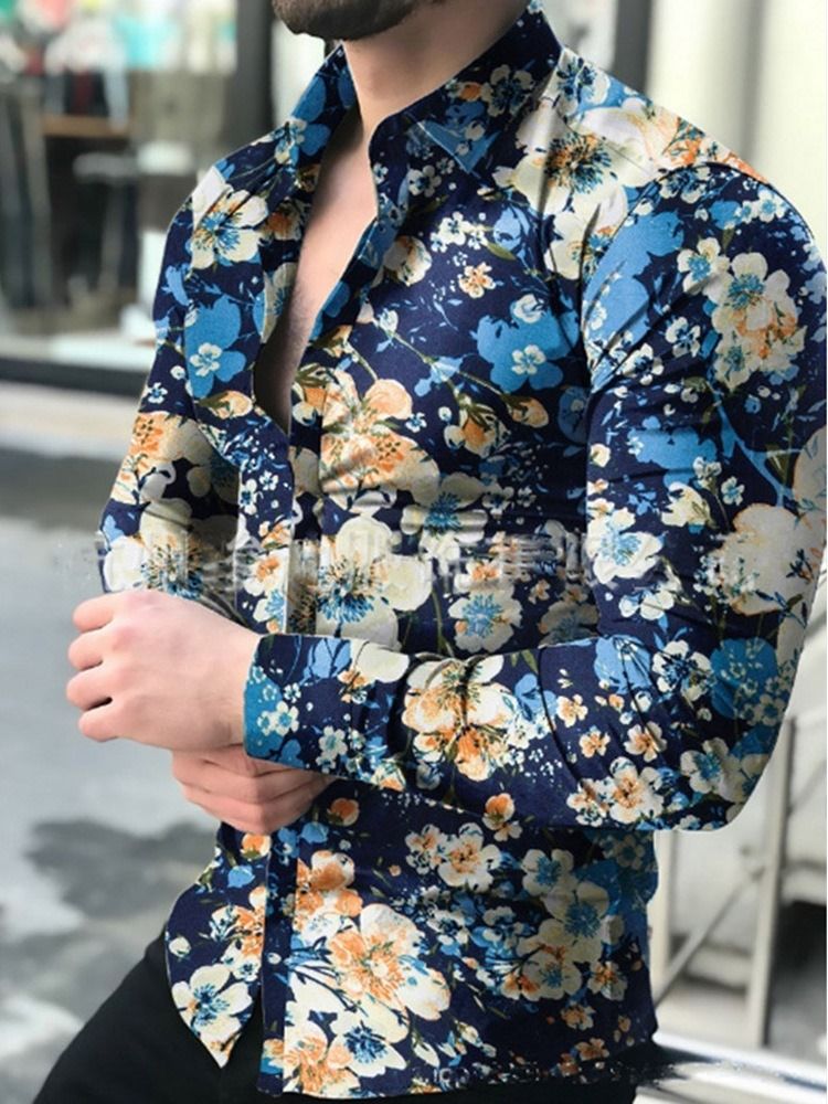 Tryck Blommig Mode Slim Fall Skjorta