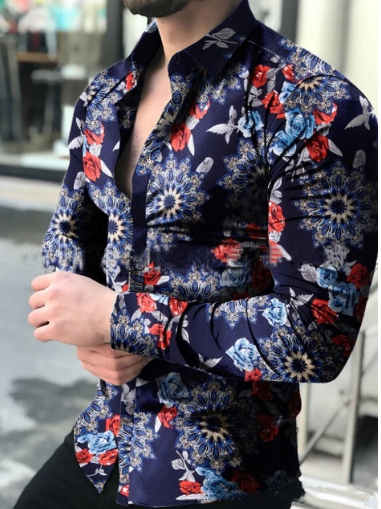 Tryck Blommig Mode Slim Fall Skjorta