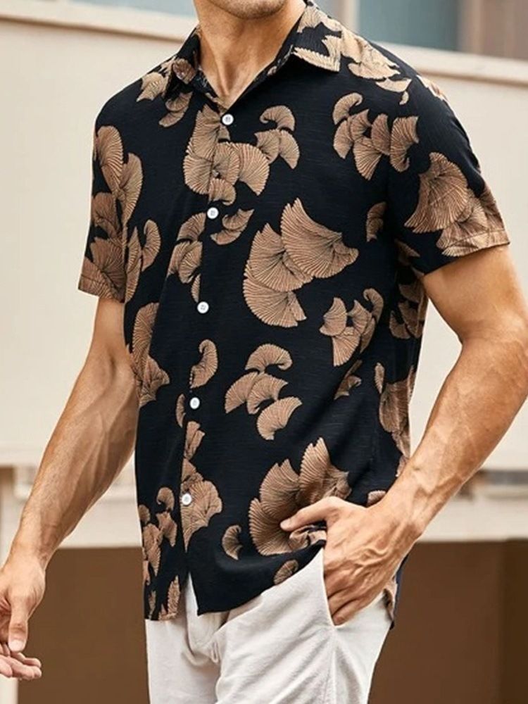 Tryck European Lapel Sommar Raight Shirt