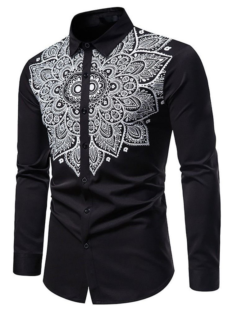 Tryck Lapel Blommig Enkelknäppt Slim Casual Shirt