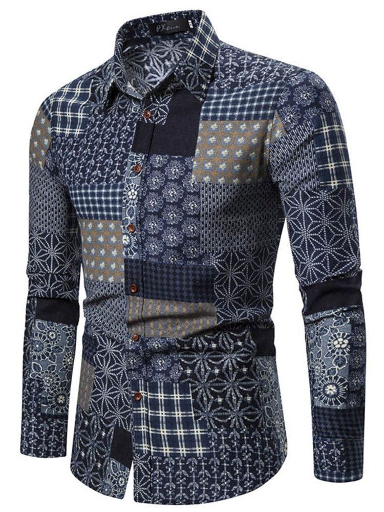 Tryck Lapel European Spring Slim Shirt För Män