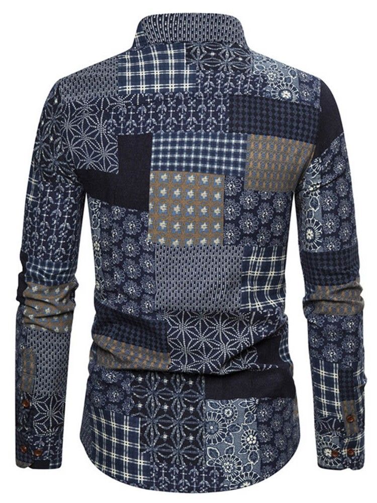 Tryck Lapel European Spring Slim Shirt För Män