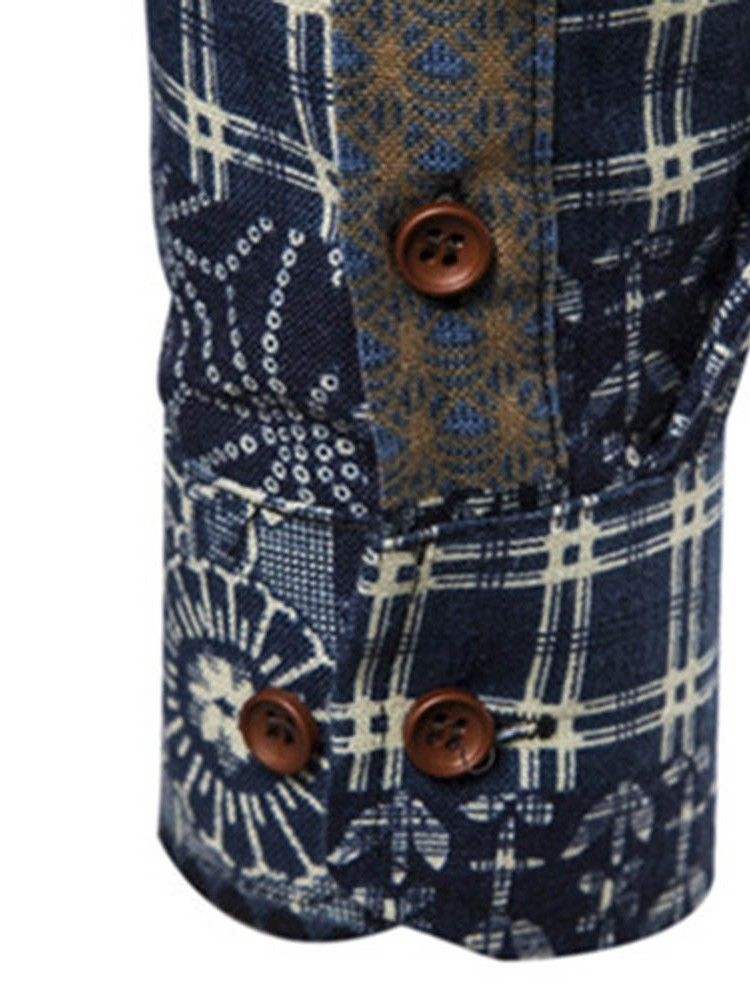 Tryck Lapel European Spring Slim Shirt För Män