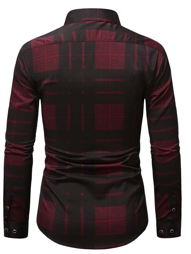 Tryck Lapel Pläd Fall Slim Shirt