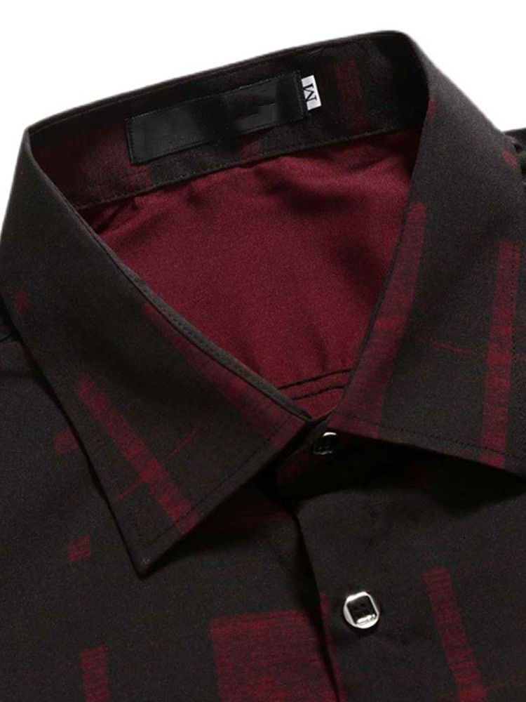 Tryck Lapel Pläd Fall Slim Shirt